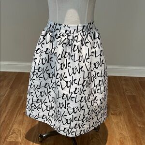 Like NEW! Kate Spade Black & White Love Script Full Skirt  14
